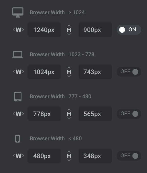 Slider Revolution layout browser sizes