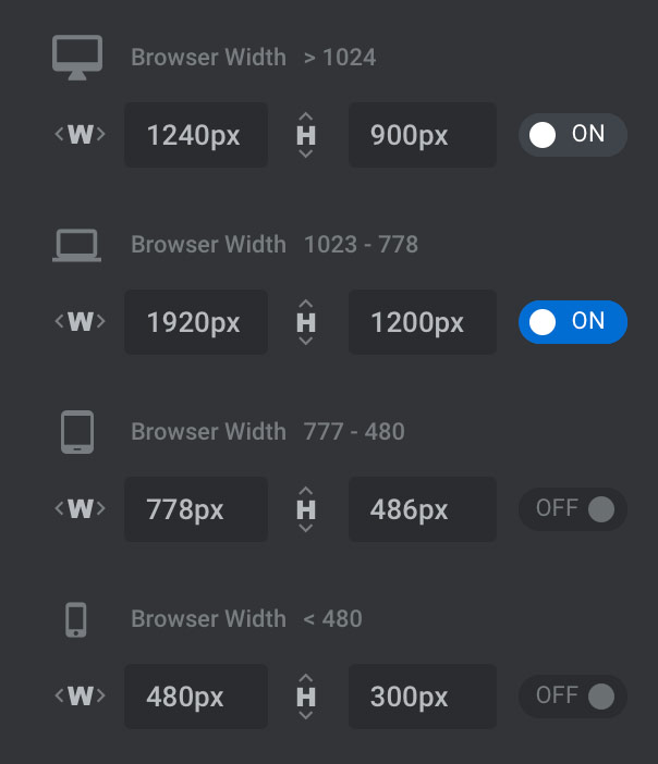 Slider Revolution layout browser sizes